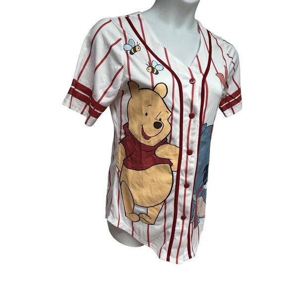 Disney Winnie The Pooh Baseball Jersey Shirt V Neck Button Up Womens Size Large - Picture 2 of 8